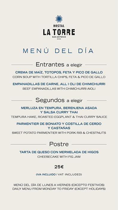 late lunch menu mediodia ibiza invierno